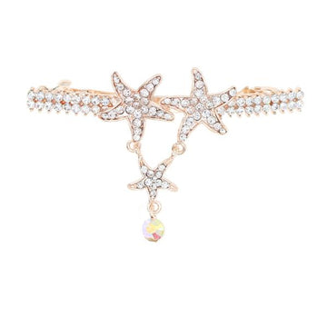 Gold Finish Clear Rhinestone Seastar Hair Barrette with Drop